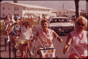 senior citizens riding their bicycles