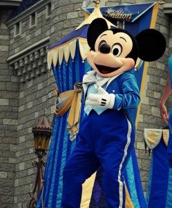Mickey Mouse in blue top and bottom at Disney World