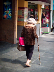 Leopard old lady in cane