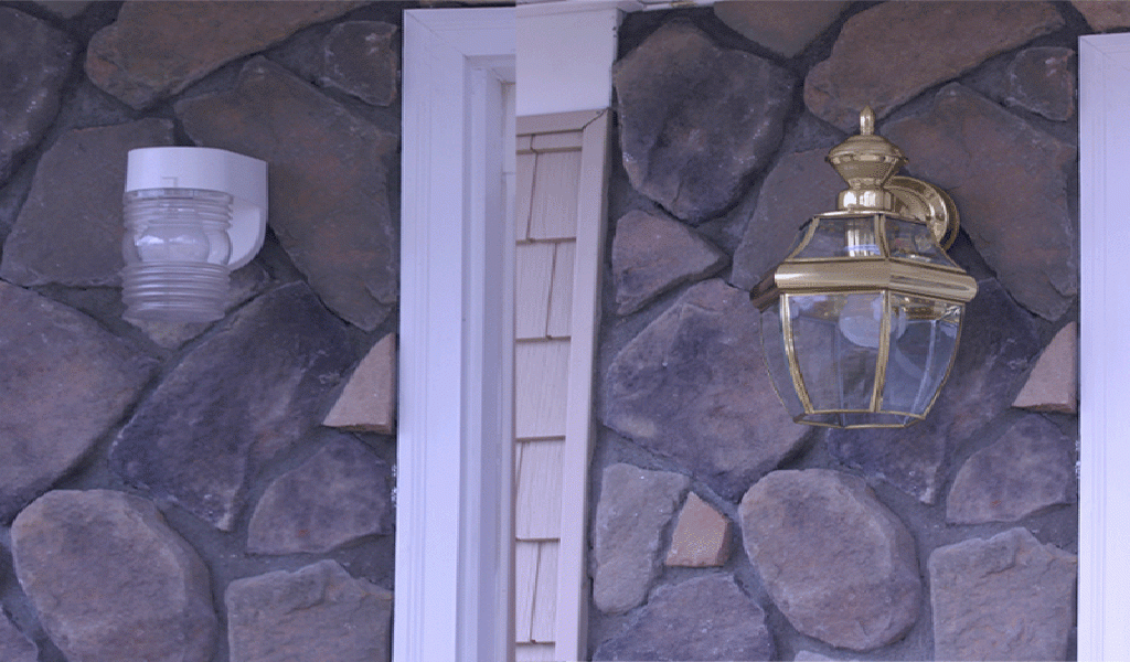 Home exterior lighting has motion sensors.